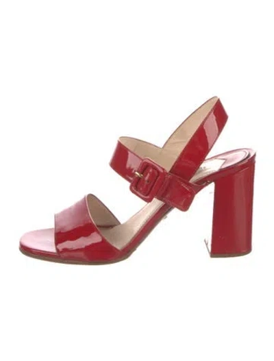 Pre-owned Prada Patent Leather Slingback Sandals In Red