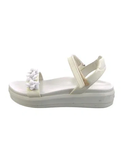 Pre-owned Prada Patent Leather Slingback Sandals In White