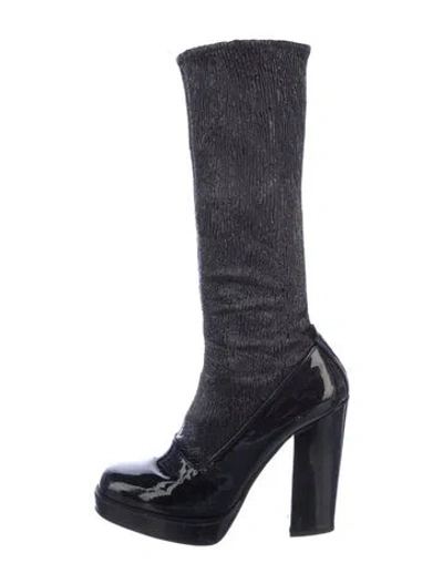 Pre-owned Prada Patent Leather Sock Boots In Black