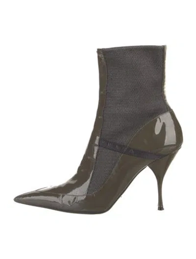 Pre-owned Prada Patent Leather Sock Boots In Green