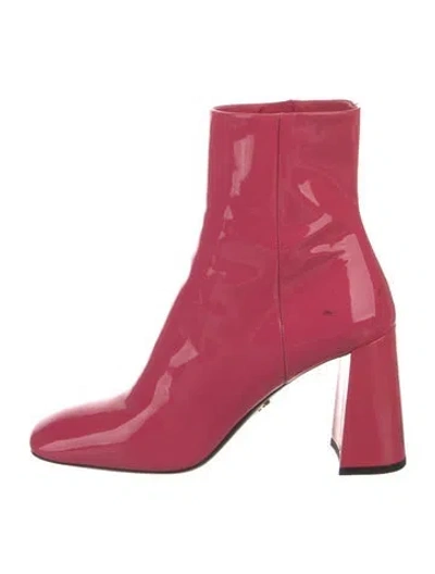 Pre-owned Prada Patent Leather Sock Boots In Pink