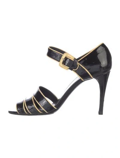 Pre-owned Prada Patent Leather Striped Sandals In Multi