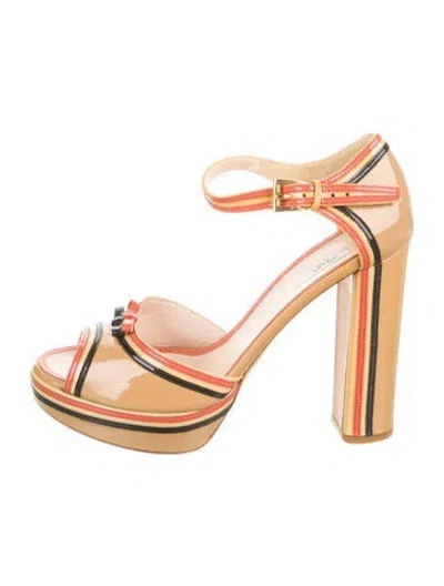 Pre-owned Prada Patent Leather Striped Sandals In Neutral