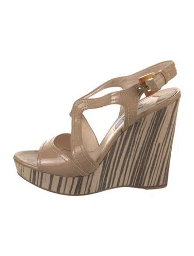 Pre-owned Prada Patent Leather Striped Sandals In Neutral