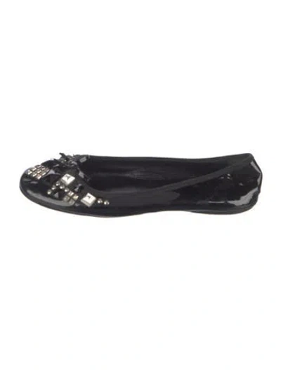 Pre-owned Prada Patent Leather Studded Accents Ballet Flats In Blue