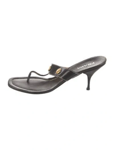 Pre-owned Prada Patent Leather Studded Accents Sandals In Black