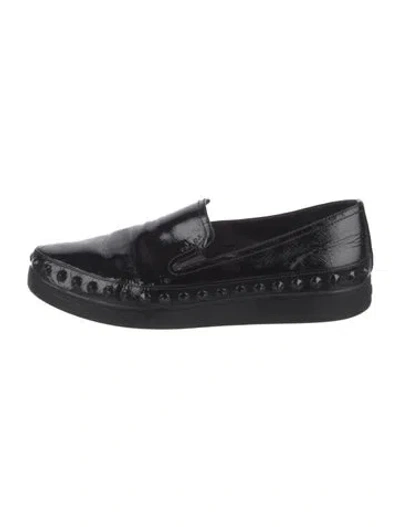 Pre-owned Prada Patent Leather Studded Accents Sneakers In Black