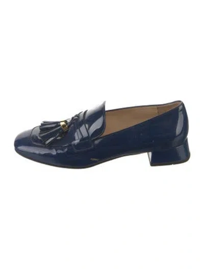 Pre-owned Prada Patent Leather Tassel Accents Loafers In Blue