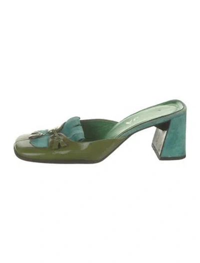 Pre-owned Prada Patent Leather Tassel Accents Mules In Green
