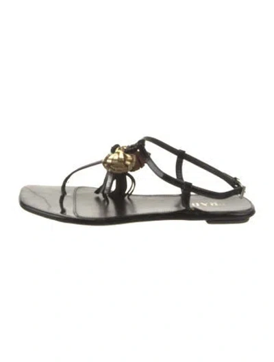 Pre-owned Prada Patent Leather Tassel Accents T-strap Sandals In Multi
