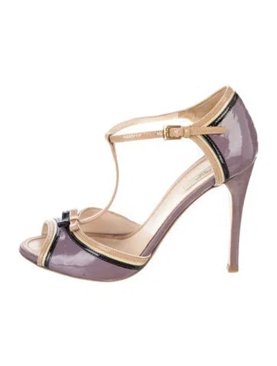 Pre-owned Prada Patent Leather T-strap Pumps In Neutrals/purple