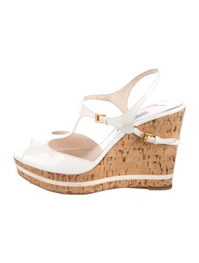 Pre-owned Prada Patent Leather T-strap Pumps In White