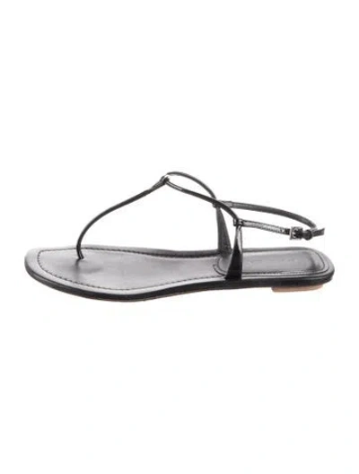 Pre-owned Prada Patent Leather T-strap Sandals In Black