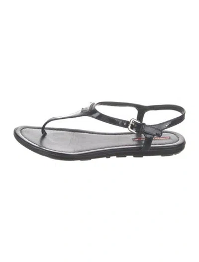 Pre-owned Prada Patent Leather T-strap Sandals In Black