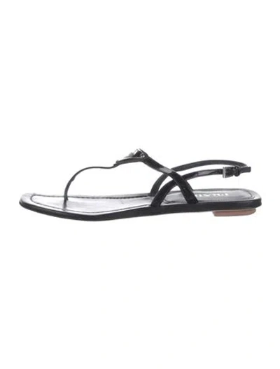 Pre-owned Prada Patent Leather T-strap Sandals In Black