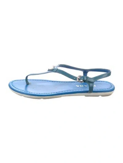 Pre-owned Prada Patent Leather T-strap Sandals In Blue