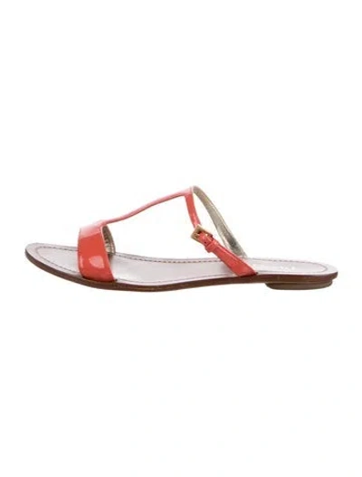 Pre-owned Prada Patent Leather T-strap Sandals In Orange