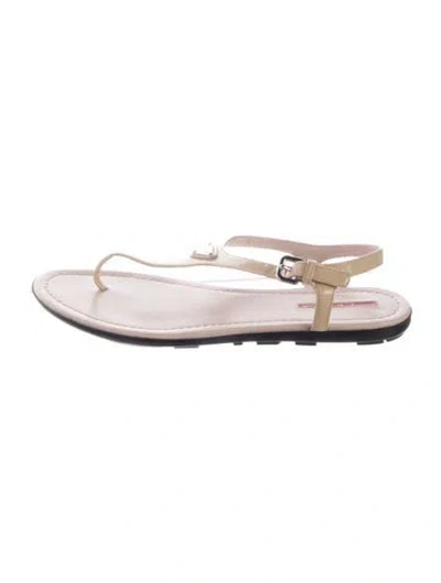 Pre-owned Prada Patent Leather T-strap Sandals In Pink