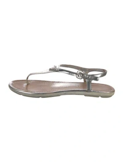Pre-owned Prada Patent Leather T-strap Sandals In Silver