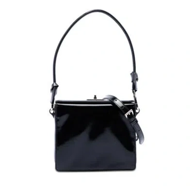 Pre-owned Prada Patent Leather Turnlock Satchel In Black