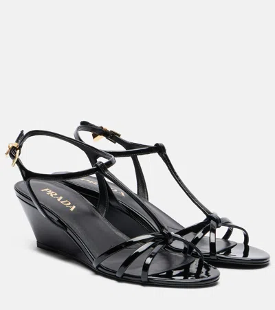 Prada Womens Black Patent Leather Sandals Eur 37.5 / 4.5 Uk