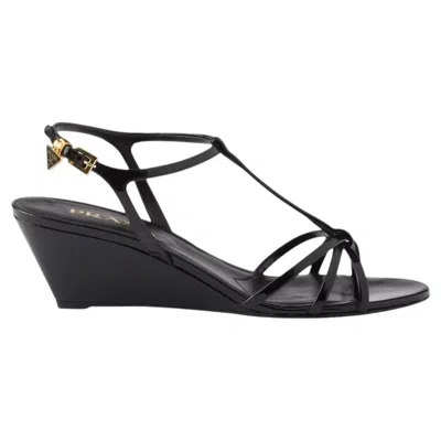 Pre-owned Prada Patent Leather Wedge Sandals Triangle Badge New Boxed Retail �910 36/uk3 In Black