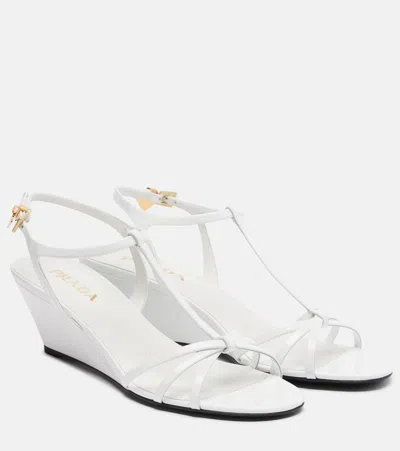 Prada Patent Leather Wedge Sandal In White