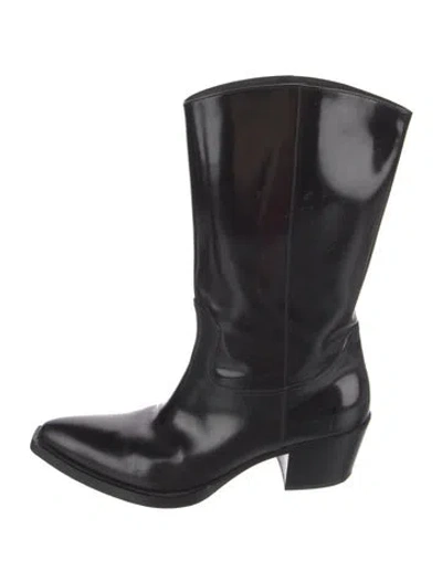 Pre-owned Prada Patent Leather Western Boots In Black