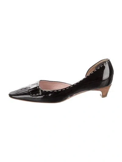 Pre-owned Prada Patent Leather Whipstitch Trim D'orsay Pumps In Black