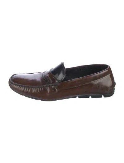 Pre-owned Prada Patent Leather Whipstitch Trim Drivers In Brown