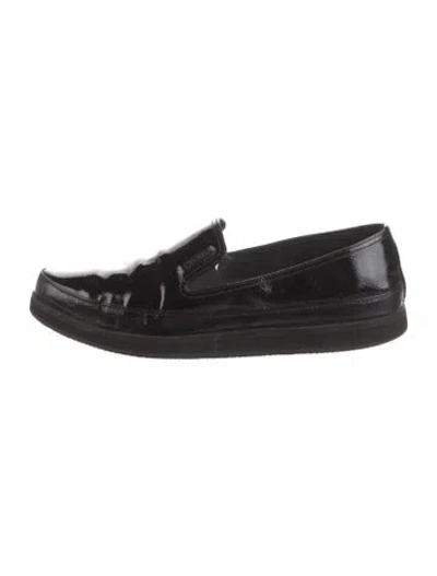 Pre-owned Prada Patent Leather Whipstitch Trim Loafers In Black