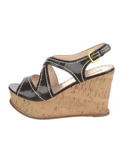 Pre-owned Prada Patent Leather Whipstitch Trim Slingback Pumps In Black
