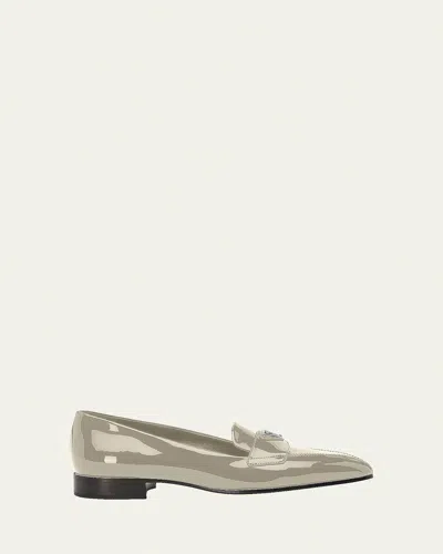 Prada Patent Logo Flat Dress Loafers In White