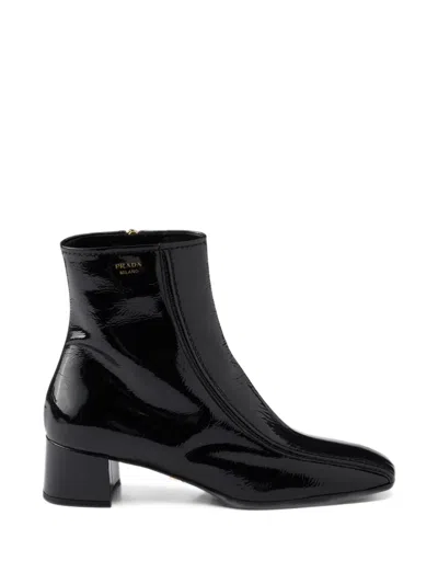 Prada Patent Naplak Leather Booties In Black