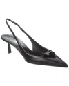 Prada Patent Saffiano Leather Pointy-toe Slingback Pump In Black
