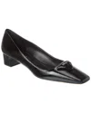 Prada Triangle Saffiano Patent Pump In Black