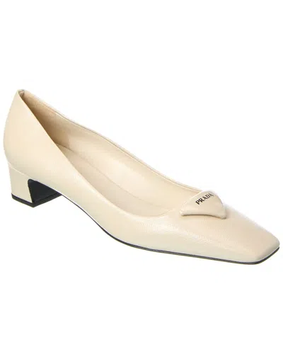 Prada Patent Saffiano Leather Pump In White