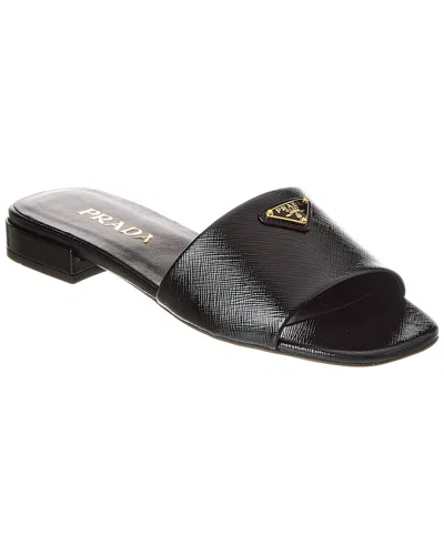 Prada Patent Saffiano Leather Sandal In Black