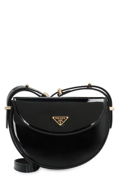 Prada Triangle-logo Patent Leather Shoulder Bag In Black