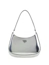 Prada Women Patented Leather Shoulder Bag In Silver