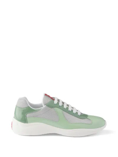 Prada Patent-leather And Technical-fabric America's Cup Sneakers In Green
