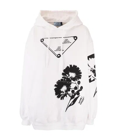 Prada Pattern Hooded Sweater In White
