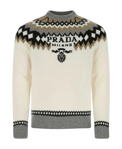 Prada Pattern Printed Pullover In Camel Brown