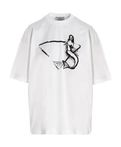 Prada Pattern Printed Short-sleeved T-shirt In White