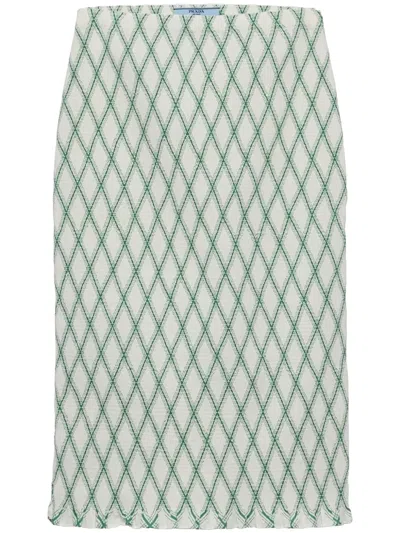 PRADA PATTERNED COTTON MIDI SKIRT
