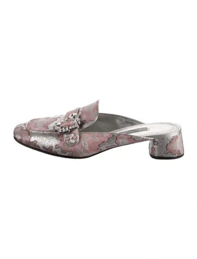 Pre-owned Prada Patterned Crystal Embellishments Mules In Metallic/pink