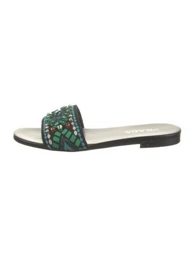 Pre-owned Prada Patterned Crystal Embellishments Slides In Multi