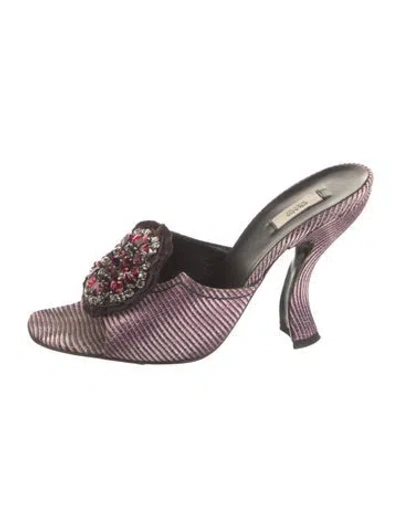 Pre-owned Prada Patterned Crystal Embellishments Slides In Purple
