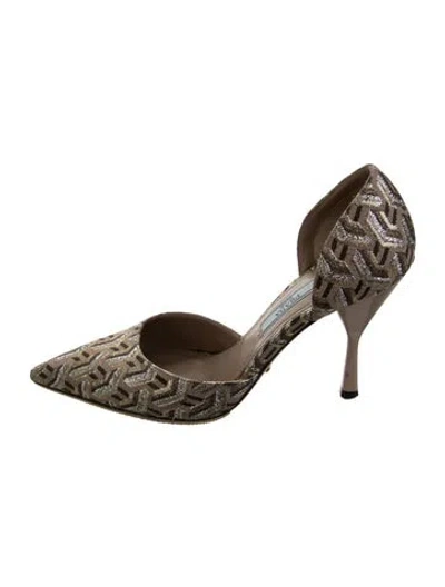 Pre-owned Prada Patterned D'orsay Pumps In Metallic/neutrals