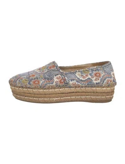 Pre-owned Prada Patterned Embroidered Accent Espadrilles In Blue